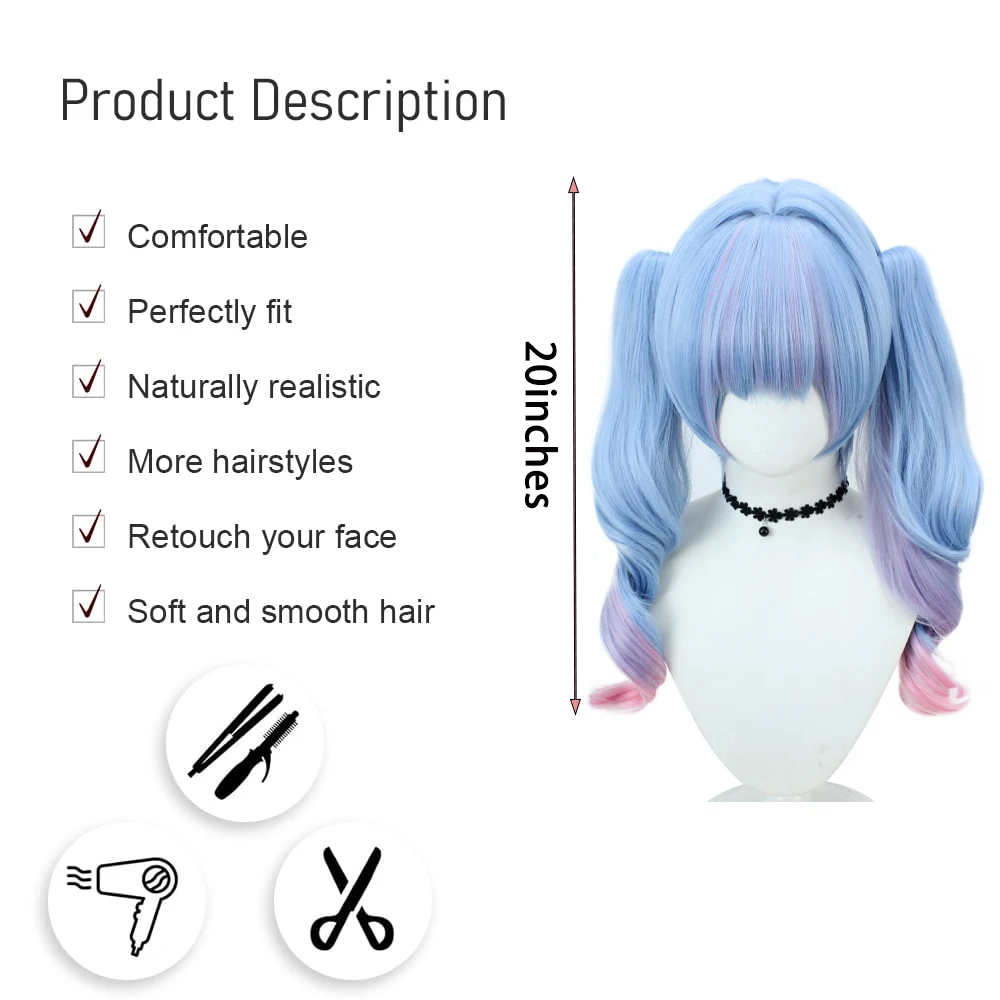 28 pollici di alta qualità Miku Cosplay capelli sintetici spirale doppia coda di cavallo carnevale di Halloween Anime parrucca sfumata blu e blu