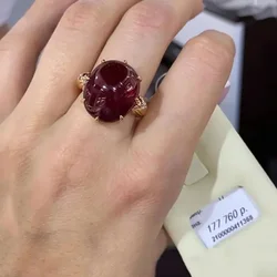 Romantic Luxury Rose Golden Inlaid Dark Ruby Oval Rings for Women High Quality Vintage Style Engagement Jewelry Opening