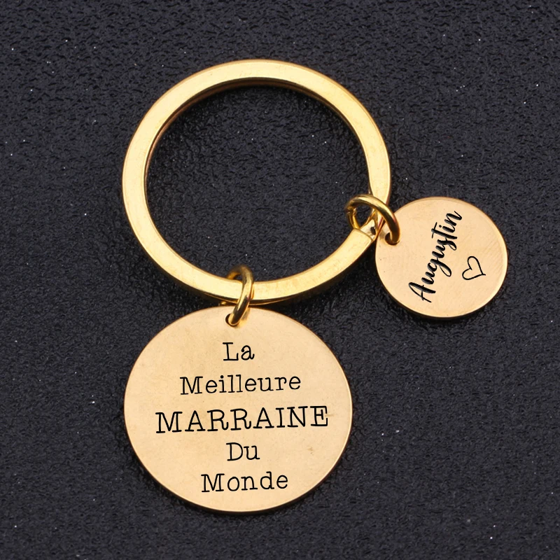 Personalized Mother's Day Gift Keyring Set Custom Name French Engraved Keychain for Godmother: La Meilleure MARRAINE Du Monde