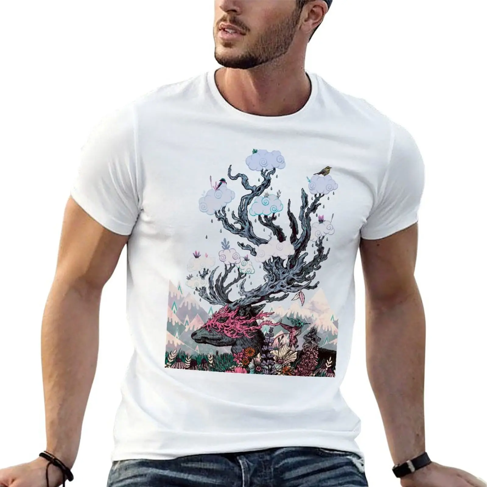 Journeying Spirit (deer) sunset T-Shirt funny t shirts cotton man t shirts cotton t shirts for man graphic vintage T-shirt