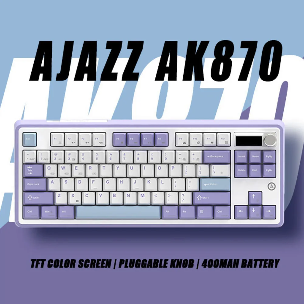 New AJAZZ AK870 RGB Gaming Mechanical Keyboard Hot Swap 84 Key Wireless Bluetooth 2.4G Wired Keyboard TFT Screen Desktop Laptop