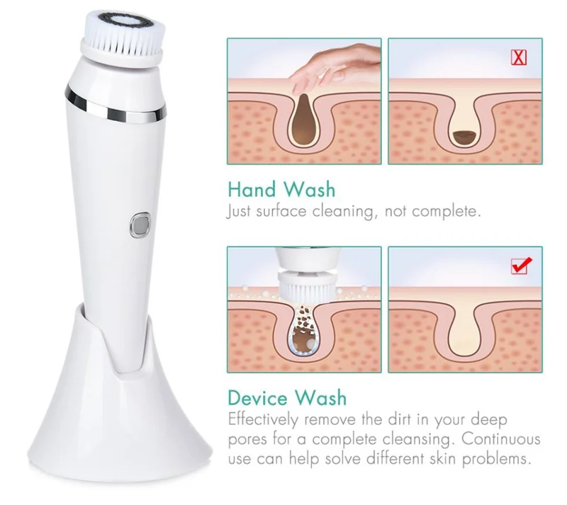 Spazzola per il lavaggio del viso vibrante elettrica sonica rotante 4 in 1 Spazzola per la pulizia del viso Detergente per il viso Spazzola per la pulizia del viso in silicone