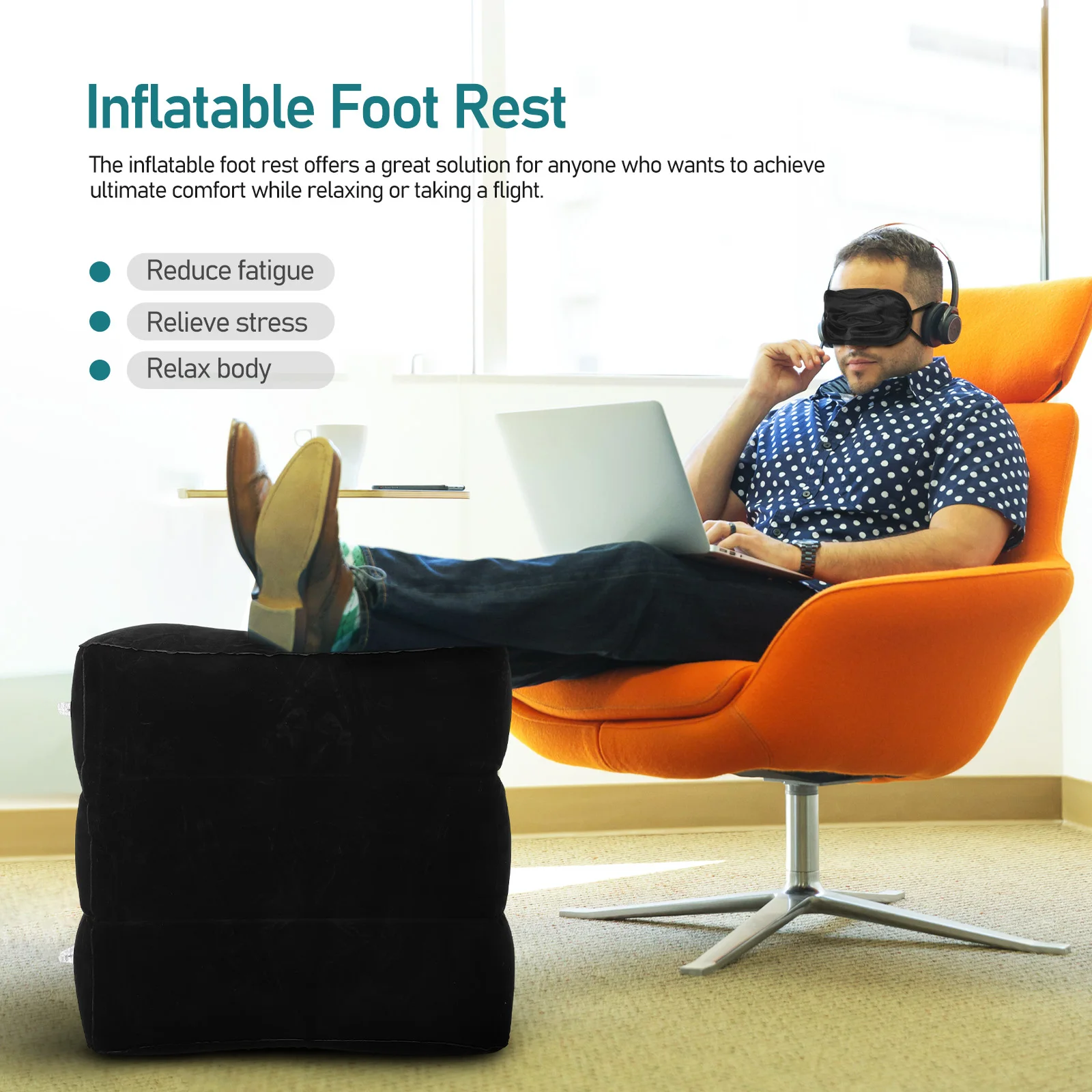 

Inflatable Foot Rest for Travel Airplane Adjustable Soft Leg Pillow Plane Footrest Double Valve Comfort Support Flight