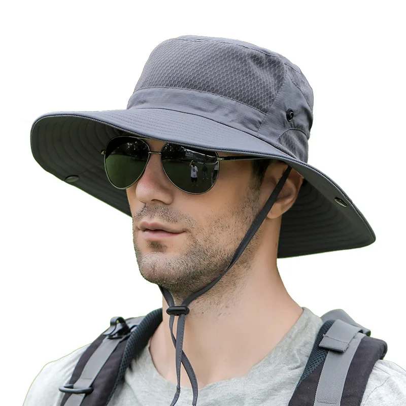 

Men's Breathable Mesh Fisherman Caps Summer UV Protection Sun Hat Wide Brim Bucket Hat For Women Outdoor Anti UV Fishing Hats