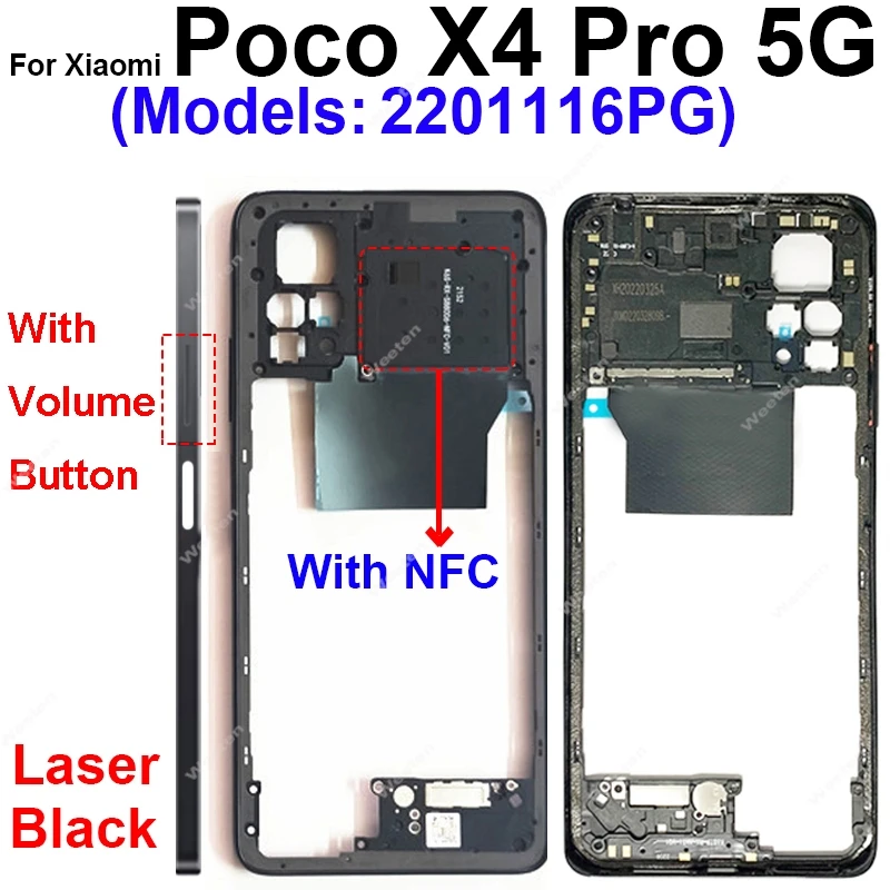 샤오미 포코 X4 프로 X4Pro 5G 중간 하우징 전면 LCD 프레임 베젤 홀더 중간 하우징 커버 예비 부품 수리용