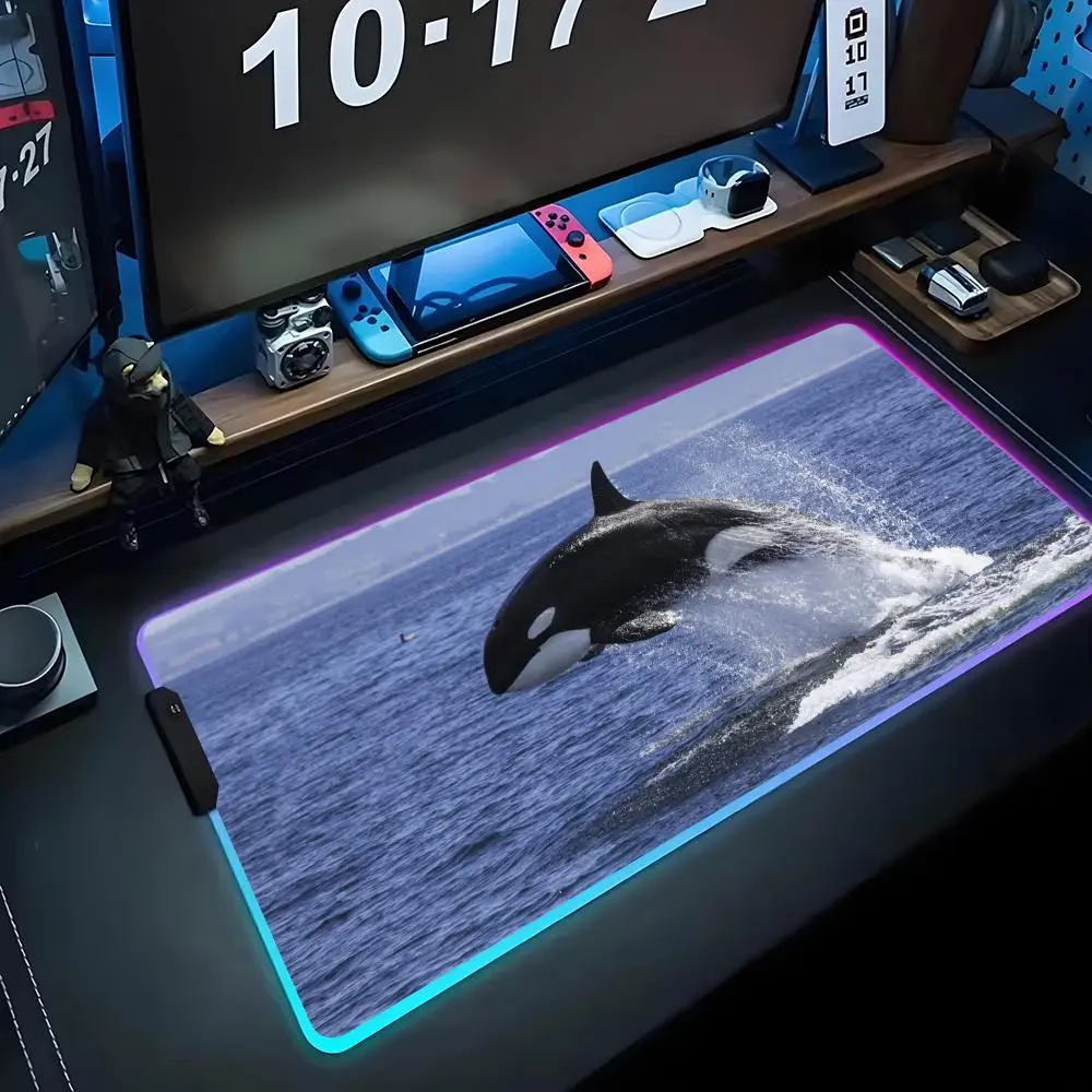 

killer whale Mouse Pad RGB Gaming Mousepad Big LED Pad PC Desk Mat Luminous Mouse Pad Large Keyboard Mats Table Rug With Backlit