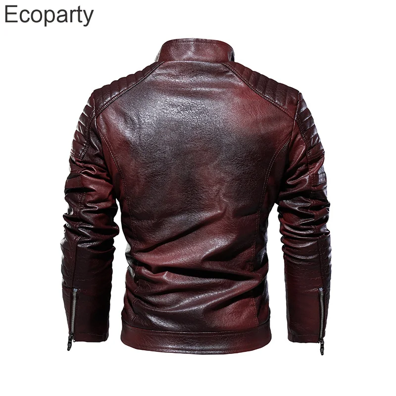New Men's Leather Jacket Men's Winter Fleece Men's Stand Collar Biker Casual Windproof Slim Fit Jacket Fleece Leather Jacket