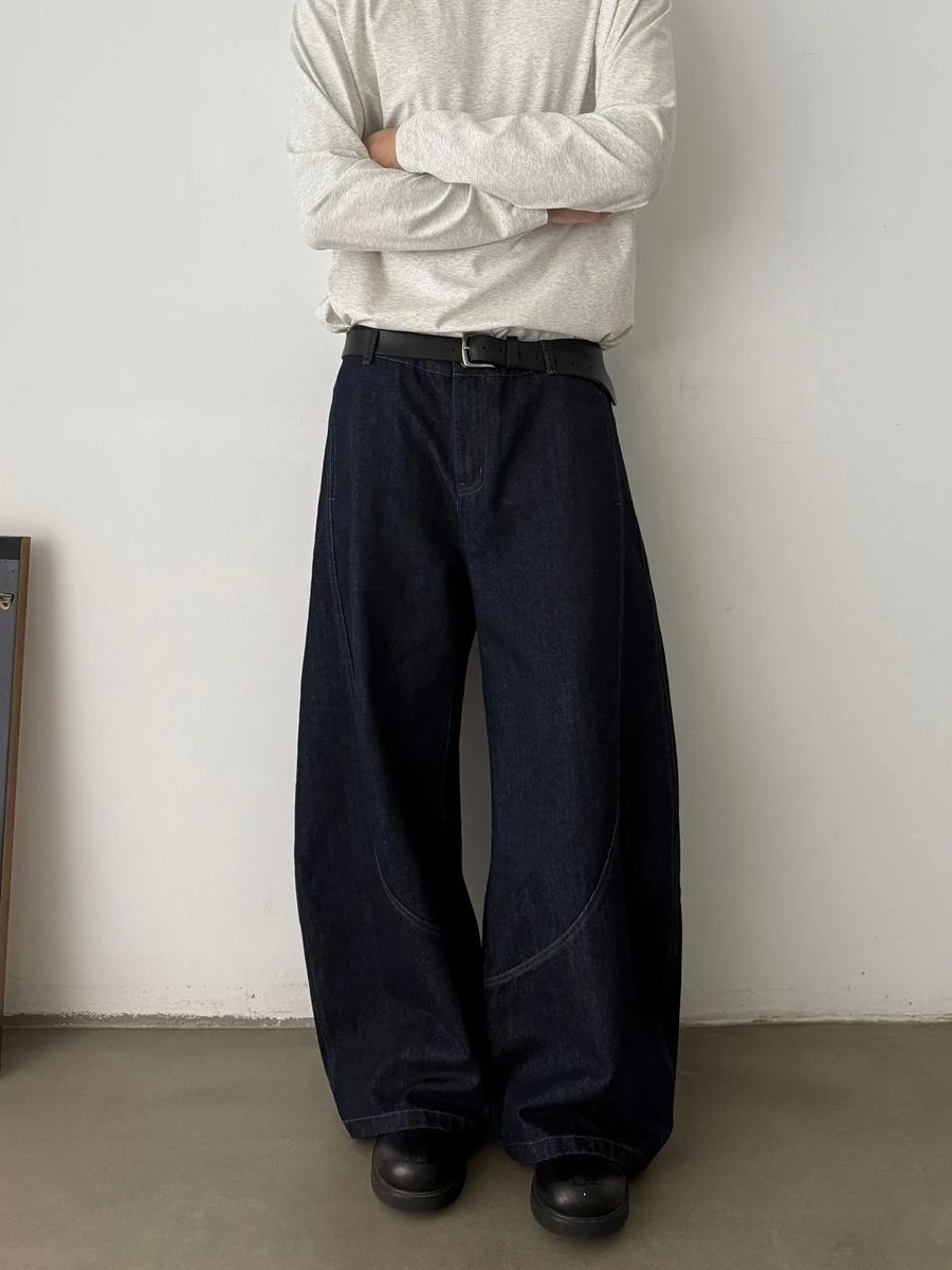 

Американские ретро-джинсы свободного кроя для мужчин, повседневные, весенне-осенние, модные, с высокой талией, широкие штанины, прямые джинсы-бананы