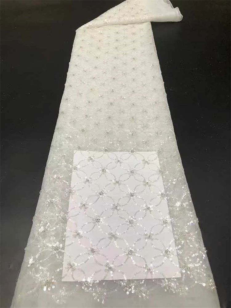 アフリカのスパンコールレース生地 2025 高品質刺繍ビーズナイジェリアフレンチチュールレース素材のウェディングドレス