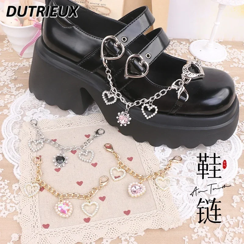 Handmade Homemade Mine Sweet Cool Shoe Buckle Martin Boots Shoe Chain Accessories Pearl Heart Rhinestone Shoe Ornament