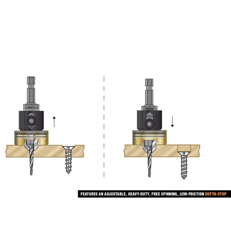 New Woodworking Countersink Drill Carbide Tipped Adjustable Depth No-Thrust Ball Bearing For 3/8X3/32 X1/4 Countersink Bit