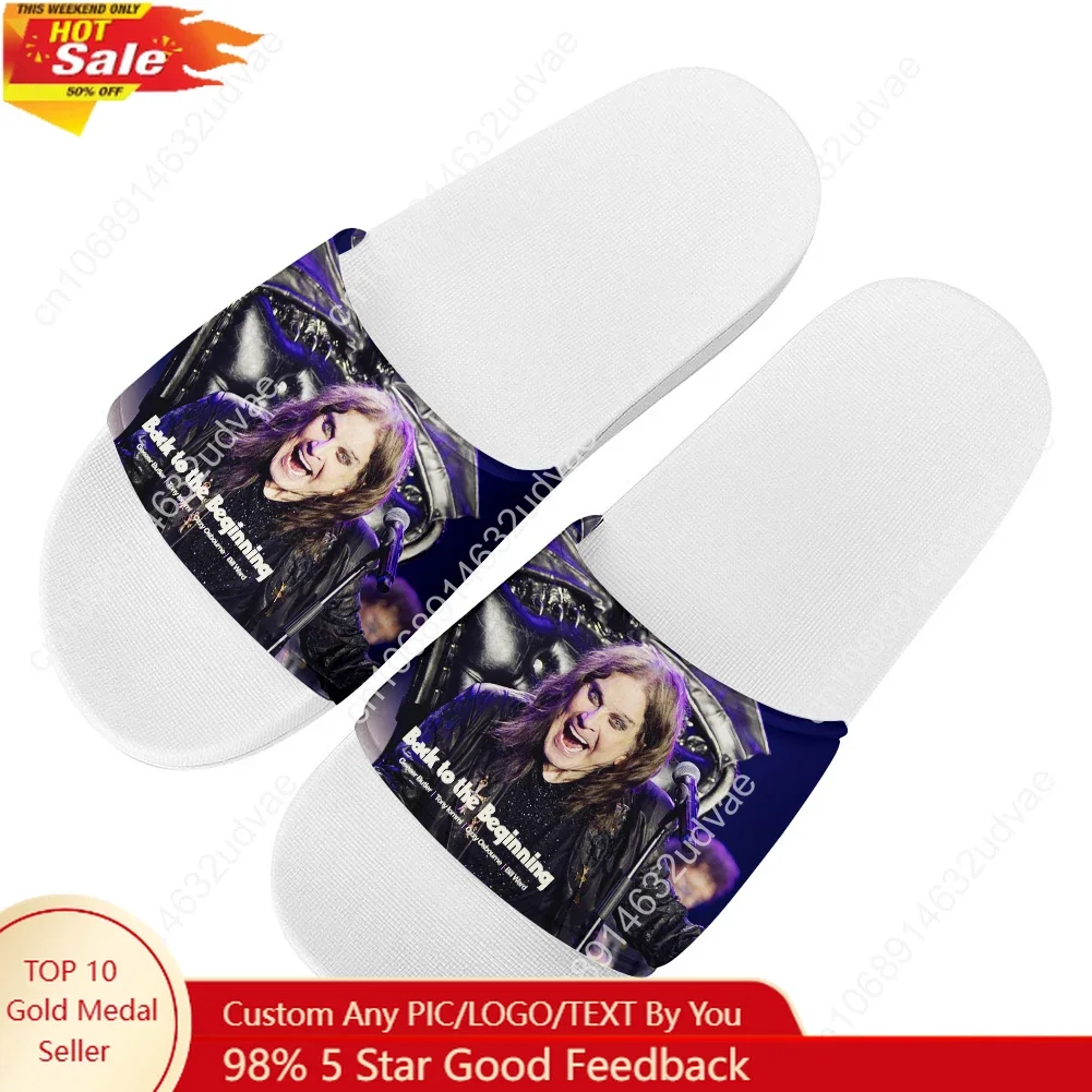 

Тапочки Ozzy Osbourne 1948-2025 для мужчин, женщин, мальчиков и девочек, изготовленные на заказ, с фото и текстом, персонализированные, в стиле Back To The Beginning, белые