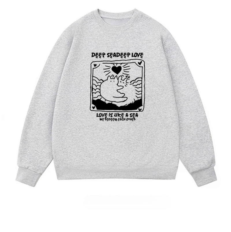 

New trendy heart-shaped cat print sweatshirt for autumn and winter 2025 a fashionable and loose top for both men and women