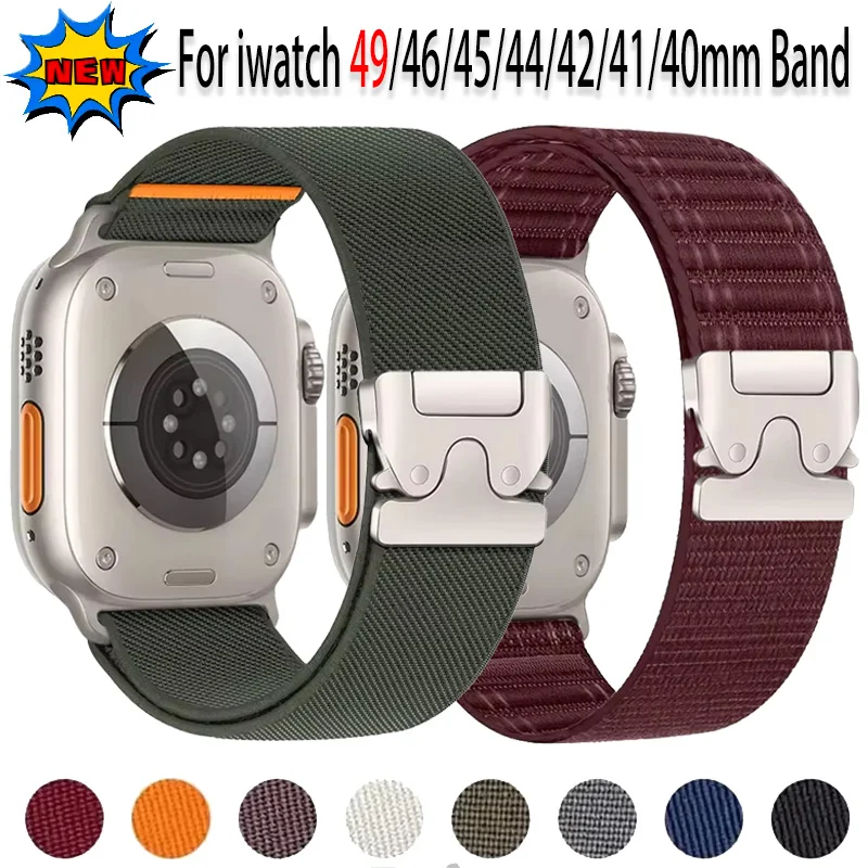 For Apple Watch Ultra 4/3/2 49mm 12 11 10 46mm 42mm Parachute Buckle Nylon Elastic Strap Band iWatch 9 8 7 6 SE 45/41mm 40/44mm