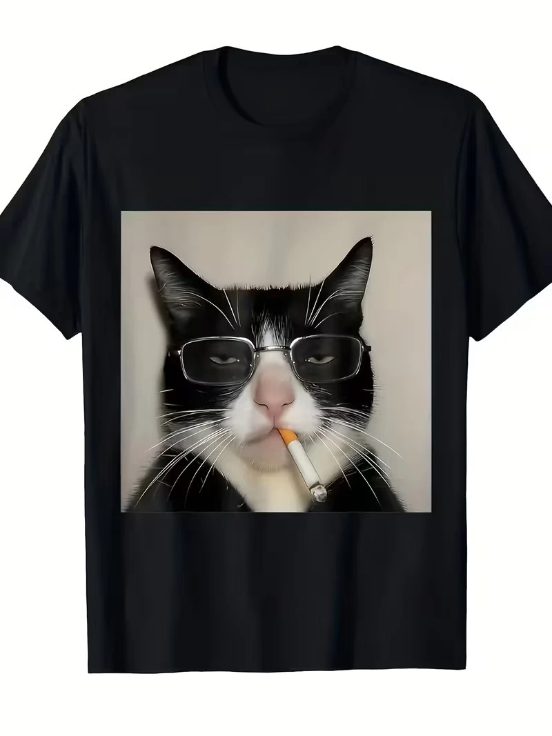 

Забавные футболки с рисунком Cute Cat Meme, Harajuku, модная мужская одежда с животными, 2026, новая уличная мужская футболка Y2k, футболки унисекс, топы