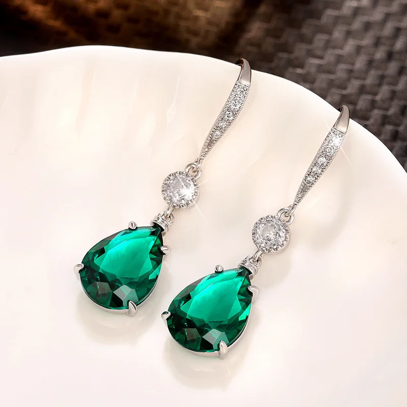 Simple Anti Emerald Water Drop Earrings Charm Women 925 Sterling Silver Fine Jewelry Prevent Allergy Party Accessories Gifts
