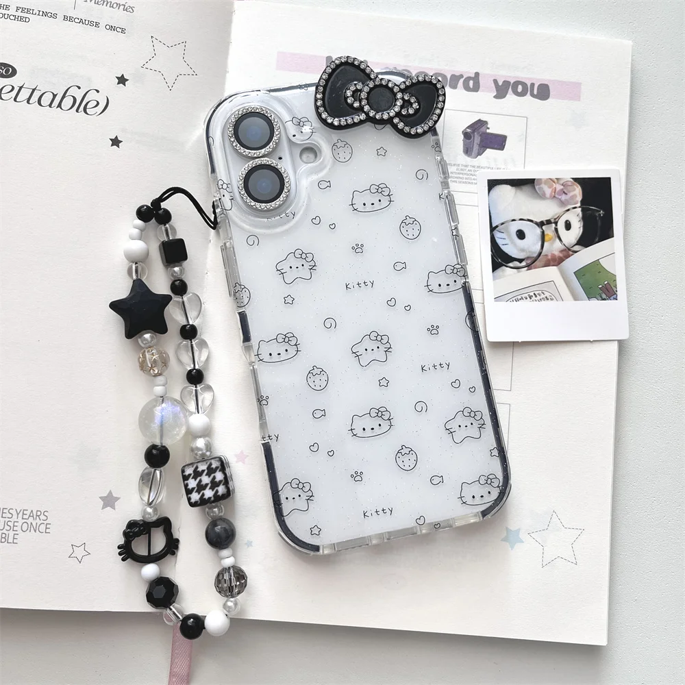 

Cute Star Hello Kitty Glitter Phone Case for iPhone 13 14 15 Pro 16 promax Cover with Hinged Sanriou Cartoon Shockproof Cover