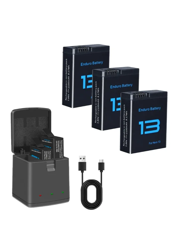 Bateria 2100mAh do kamery GoPro Hero 13 Motion, 3-slotowa ładowarka do kamery sportowej GoPro Hero 13 Black, akcesoria. — 2