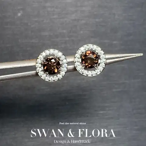 35Natural Smoky Crystal quartz Stud Earrings For Women Stone Vintage Gift Fine Jewelry