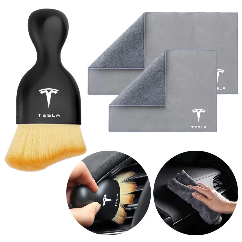 Suede Clean Leather Cloth Car Washing Cleaning Tool Air Conditioner Outlet Cleaning Soft Brush For Tesla Model 3 Y S X 2021 2022