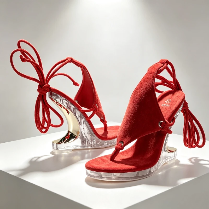 Novelty Clip Toe Cross Tied Design Wedge Sandals Women Sexy Open Toe High Heels Summer Fashion Street Style Shoes for Ladies