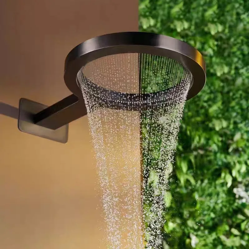 Luxury Ceiling Shower Head Brush Gold Wall Mounted Brass Air Boost Rainfall Style Shower Faucet Head White Gray