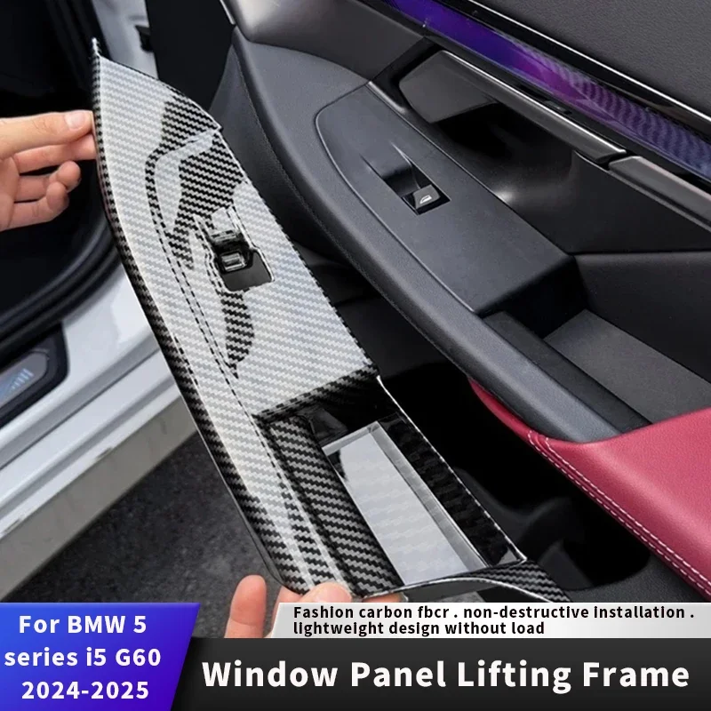 ABS Carbon Fiber ABS Carbon Fiber Look Windows Rise Switch Panel Glass Lift Control Cover TrimFor BMW 5 Series i5 G60 2024-2025