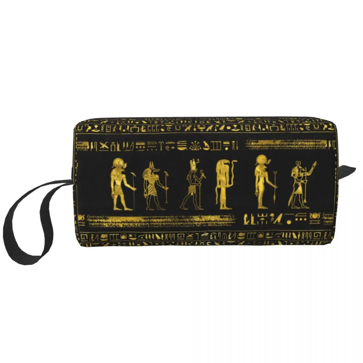 Golden Egyptian Gods And Hieroglyphics Makeup Bag Pouch Waterproof Cosmetic Bag Travel Toiletry Small Makeup Pouch Storage Purse