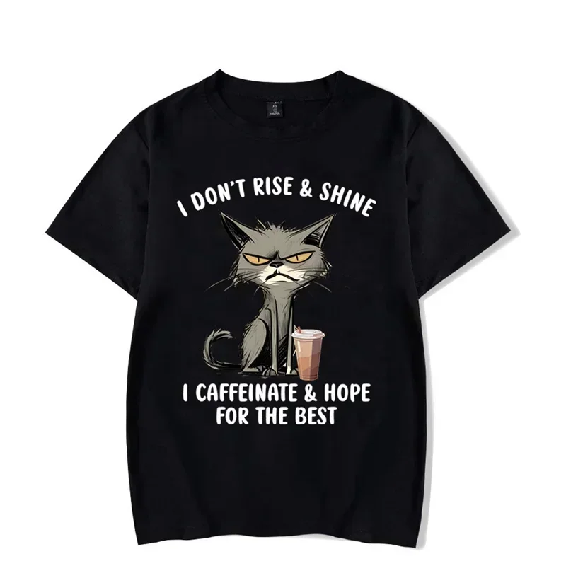 Summer I Don’t Rise & Shine Graphic Funny Cat Tshirt Black Men Tops Clothing Fashion Harajuku T-shirts men Men Brand T-shirt