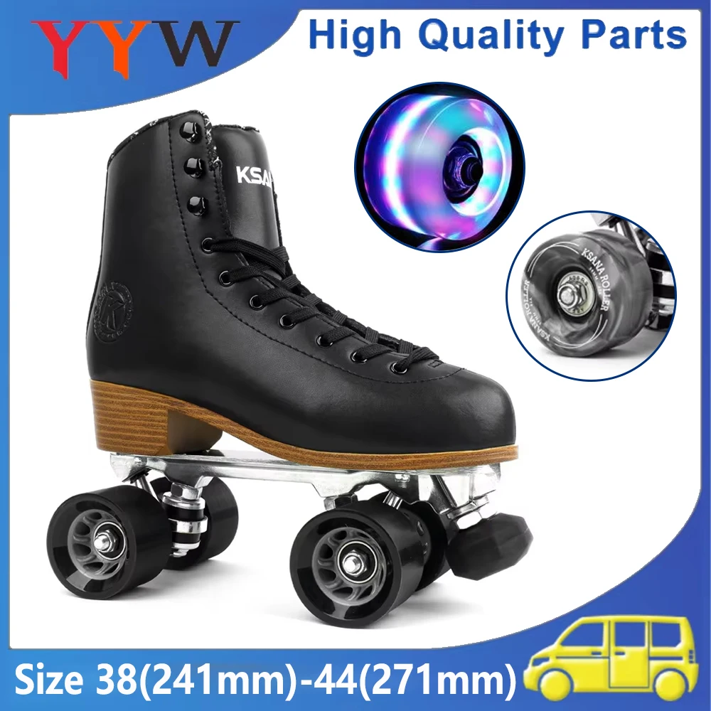 أسود رباعية الأسطوانة أحذية تزلج صف مزدوج 4 عجلات الزلاجات للنساء الرجال التزلج في الهواء الطلق التدريب الرياضي أحذية رياضية هدية حجم 38-44