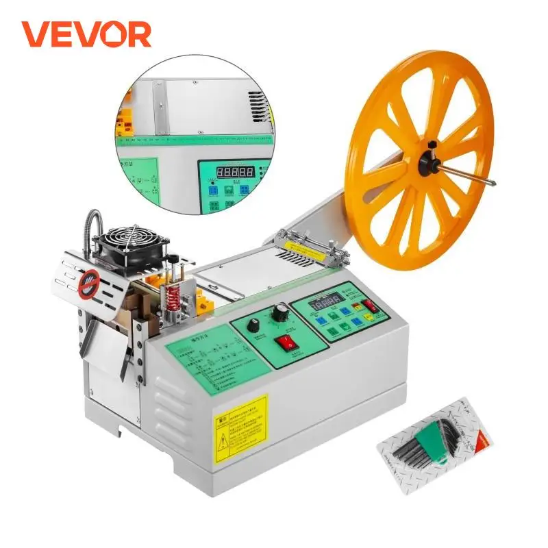 VEVOR Automatic Computer Cloth Tape Cutting Machine Hot and Cold Knife Magic Sticker Tube Zipper Heat Shrink Elastic Cutter Tool