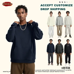 ZODF 2024 Trendy Autumn Men Hooded Hoodies Unisex 360gsm Terry Solid Casual Loose Sport Pullovers Coat HY0939
