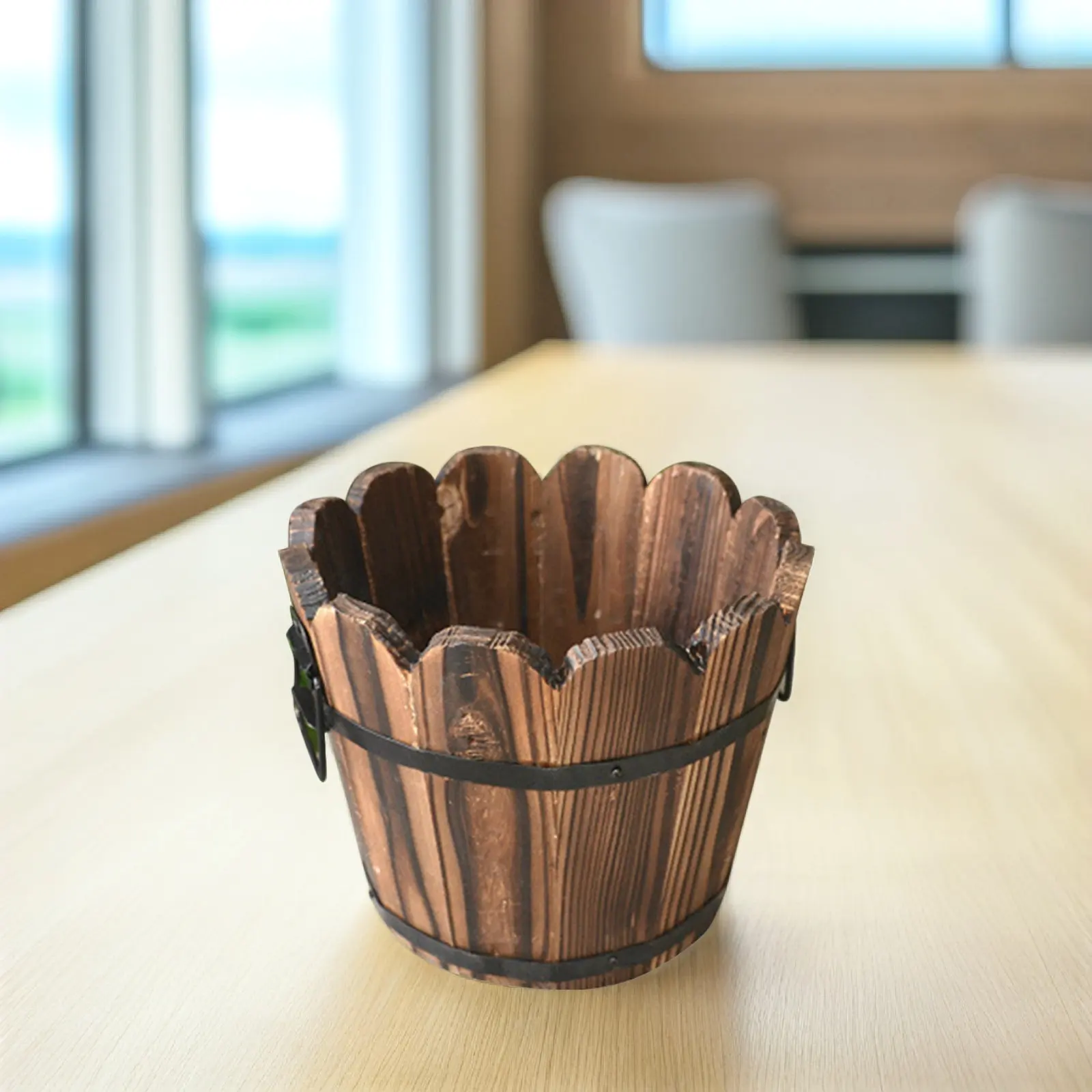Solid Wood Succulents Plant Pot Small Size Brown Desktop Balcony Flower Pot Office Decoration Desktop Decoration
