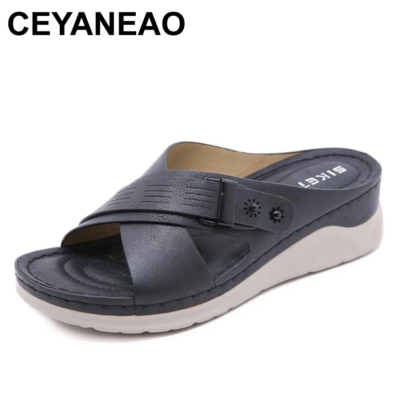 CEYANEAO Summer Beach Shoes Ladies Slippers Thick Sole Women Wedges Shoes Summer Holiday Slippers Big Size 42