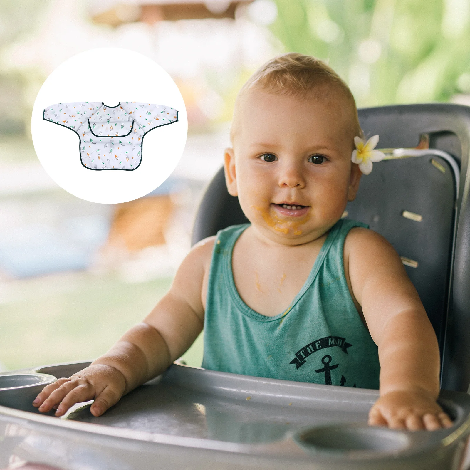 

Waterproof Baby Bib L Snowman Cartoon Design Long Sleeve Dining Overclothes Easy Drying Adjustable Neck