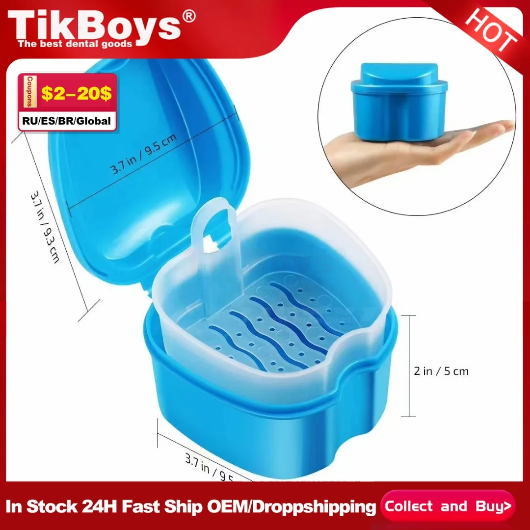 

Dental False Teeth Storage Box Case Hanging Net Container Cleaning Teeth Cases Nursing Plastic Tooth Organizer Denture Bath Box