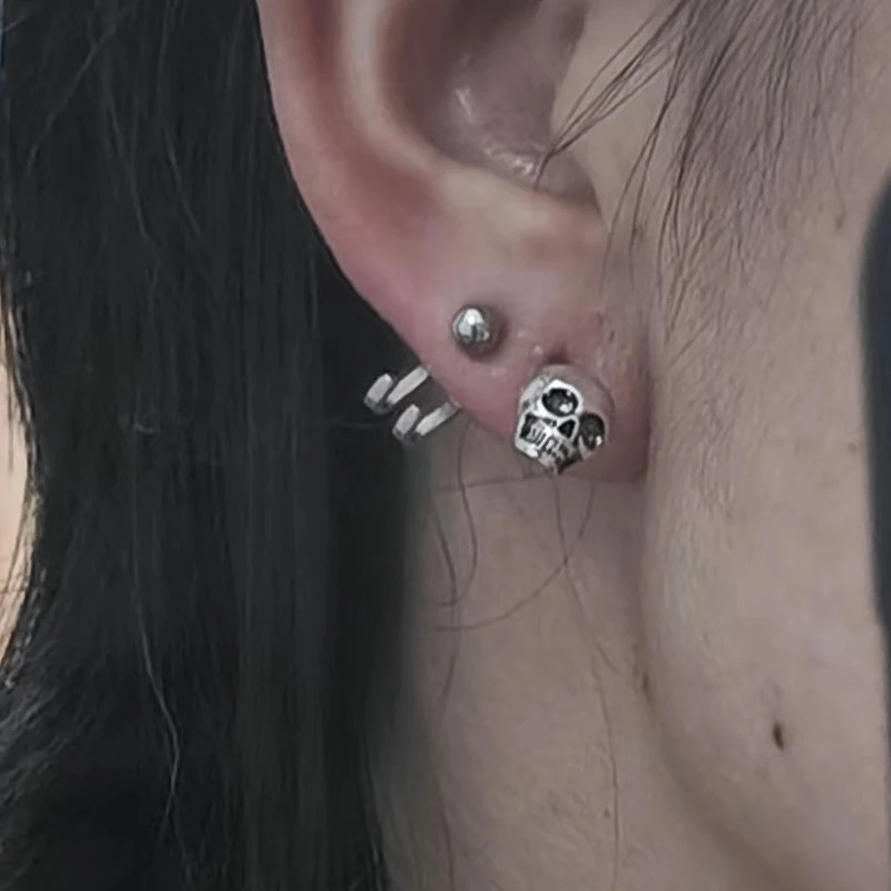 Goth Jewelry Skull Stud Earrings Hip Hop Fashion Charms Geometric Earrings for Women Punk Accessories Earrings