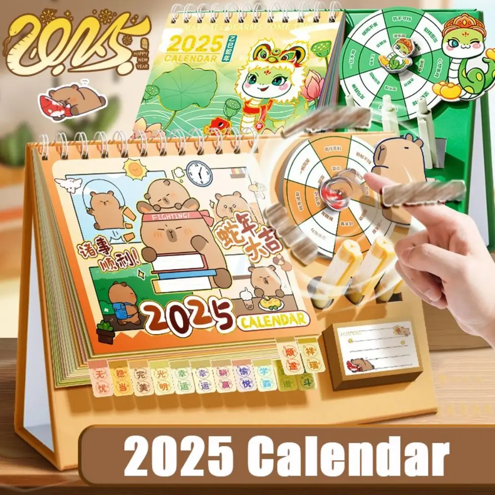 Cartoon With Lucky Wheel Snake Year Calendar Portable Capybara/Snake Desk Calendar Desktop Office Ornament School