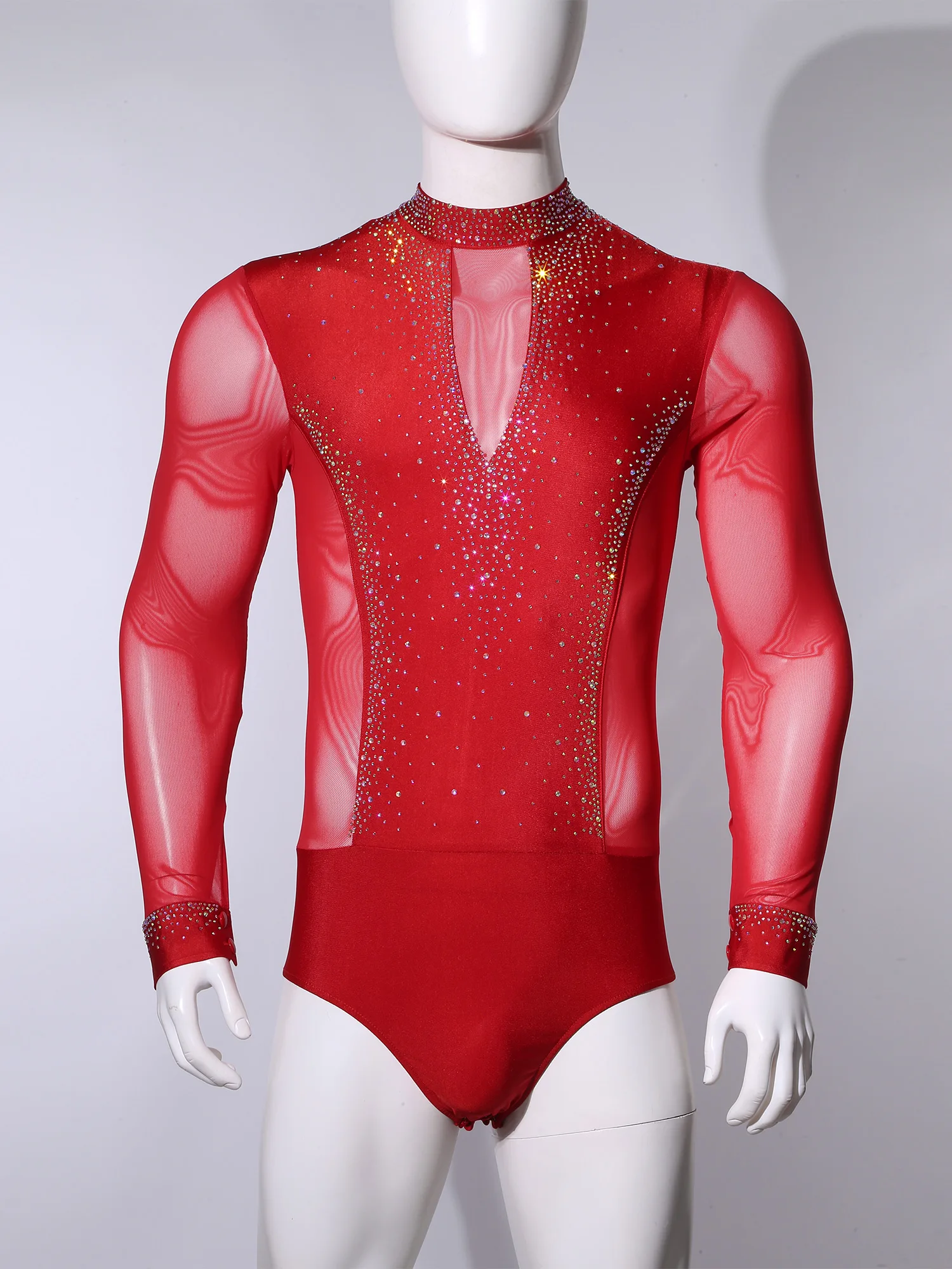 Bodysuits de dança latina para homens adultos, camisas rumba chacha, samba, salsa, tango, collant, strass, traje de dança de salão