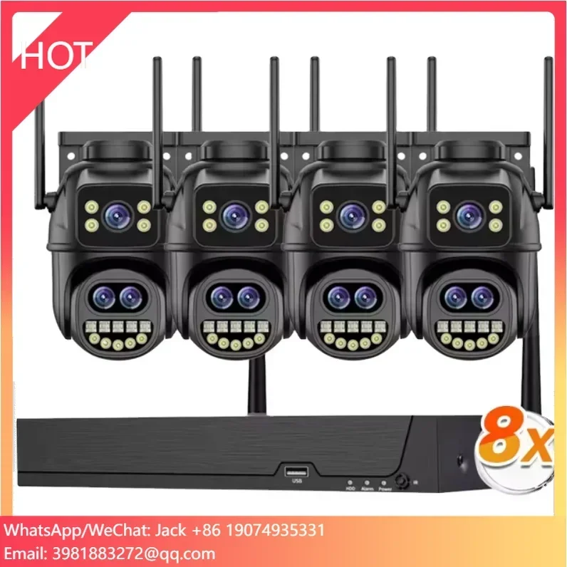 كاميرا ICsee 9MP 5K WiFi IP تكبير 8X شاشات مزدوجة 3 عدسات وشاشة مزدوجة PTZ Wifi كاميرا خارجية 8CH WiFi NVR CCTV طقم حماية