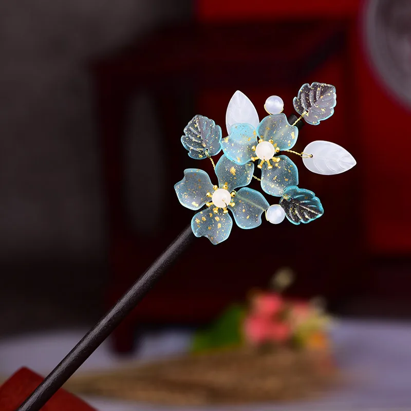 Chinese Ancient Classical Palace Wooden Hair Stick Elegant Dignified Coloured Glaze Hair Jewelry Cheongsam Hanfu Accessories