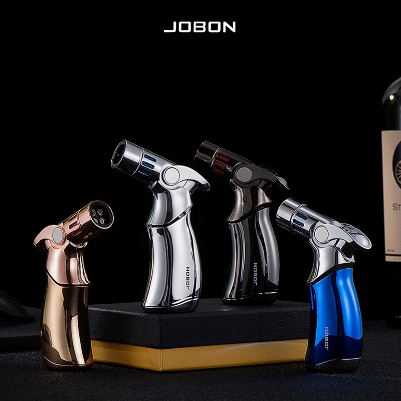 2024 JOBON Quad Flame Cigar Lighter Windproof Kitchen Gas Lighter Jet Grill Metal Jewelry Welding Men's Outdoor Gadgets