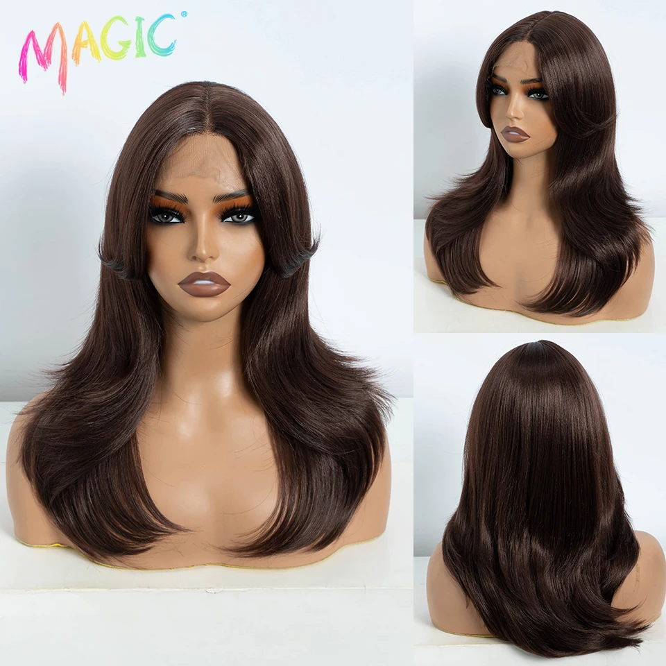 

Magic Synthetic Lace Wig Long Straight Ombre Blonde Wig 20 Inch Brown Wigs For Women Heat Resistant Cosplay Lace Front Wigs