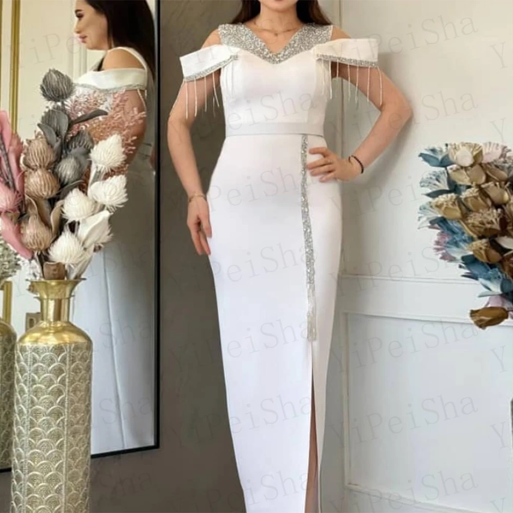 

Customized Straight Prom Dresses Ankle-Length V-Neck Sleeveless Evening Gown Fashion Sequined Side Split Exquisite Party Gown