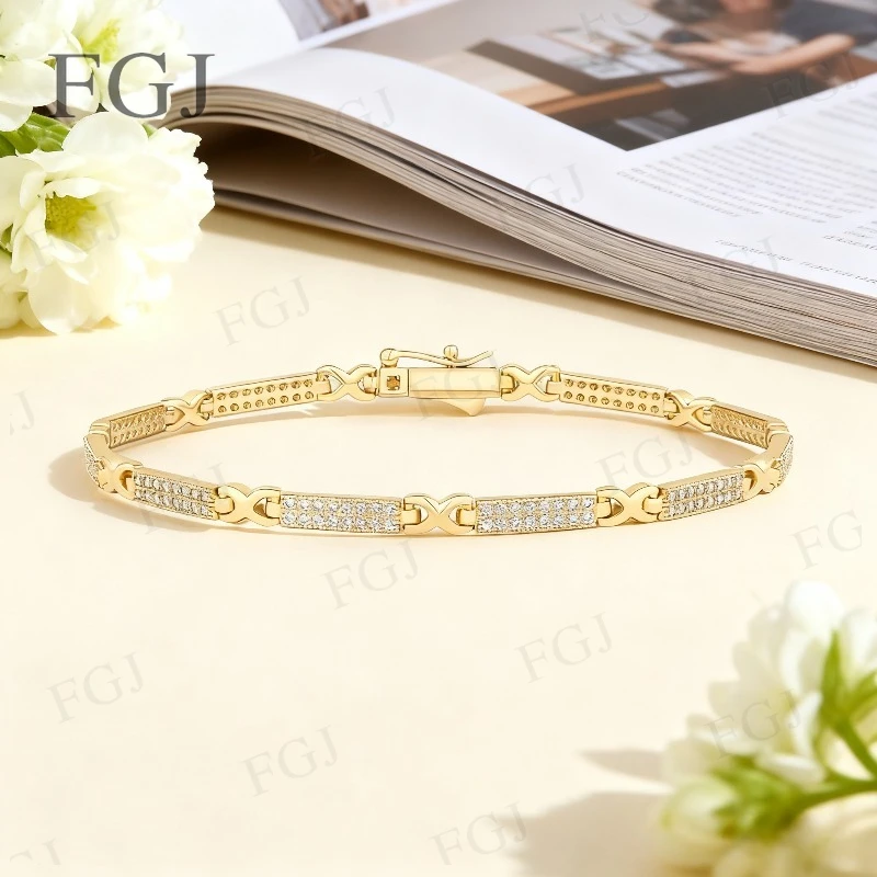 Двухрядный теннисный браслет, муассанит, сверкающий стерлинговое серебро 925 пробы, элегантный браслет с кристаллами для рождественской вечеринки, ювелирные изделия, подарки Двухрядный теннисный браслет, муассанит, сверкающий стерлинговое серебро 925 пробы, элегантный браслет с кристаллами для рождественской вечеринки, ювелирные изделия, подарки