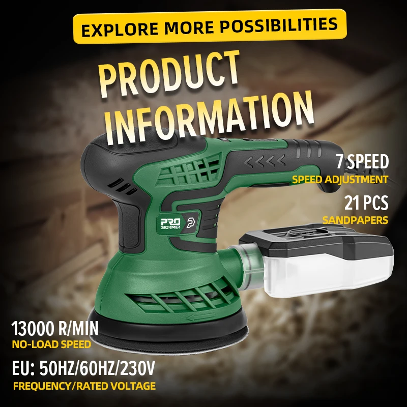 400W Electric Sander Machine with 7-Speed Transmission 125mm Sanding Pad Dust Collector And 21pcs Sandpapers Set by PROSTORMER