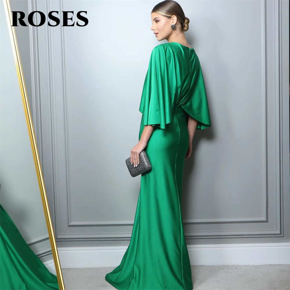 ROSES O Neck Green Charming Prom Dress Gown Three Quarter Stain Formal Gowns Beach Drop Shipping Evening Gown vestidos de noche