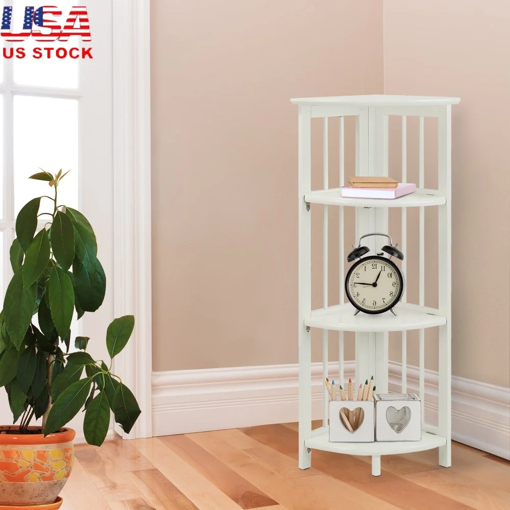 

4-Shelf Corner Folding Bookcase Solid Wood Durable Storage Solution Versatile Display Unit Easy Transport Contemporary Design