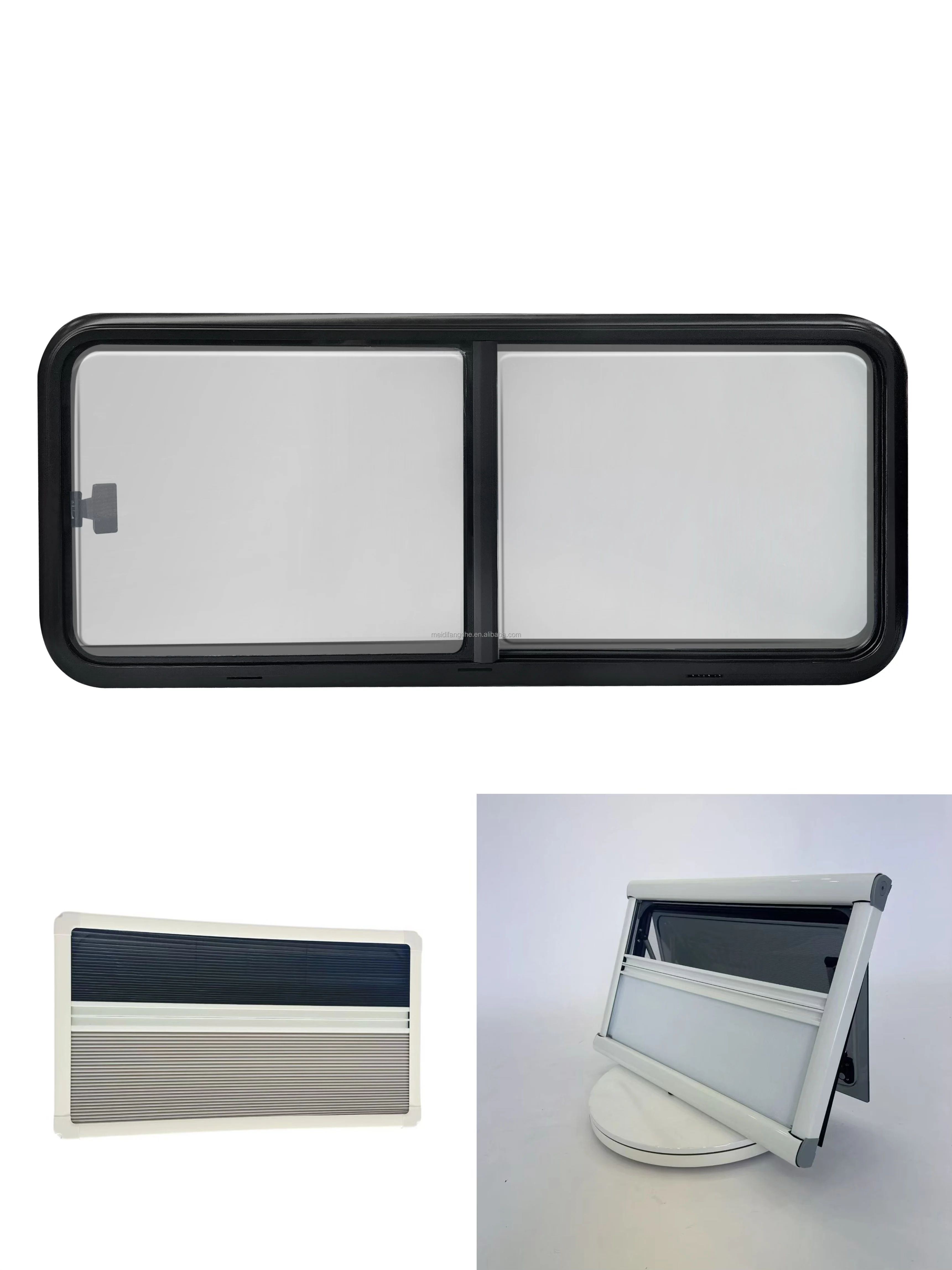 900*500 Single Slide RV Side Window Black Aluminum Frame Custom Color Double Hollow UV Resistant Acrylic Glass