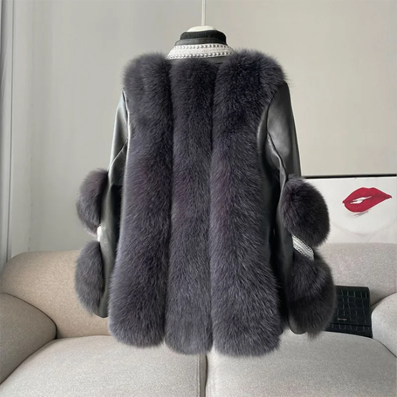 Autumn Winter New Imitation Fox Fur Jacket Women's Overcoat Loose Fur One-Piece Warm Parker Coat Mid-Length Stitching Fur Coat